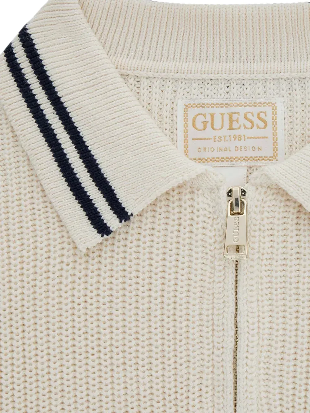 guess kids Gestreepte trui met logo-patch Wit