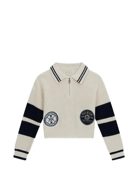 guess kids logo-patch striped-sleeve sweater