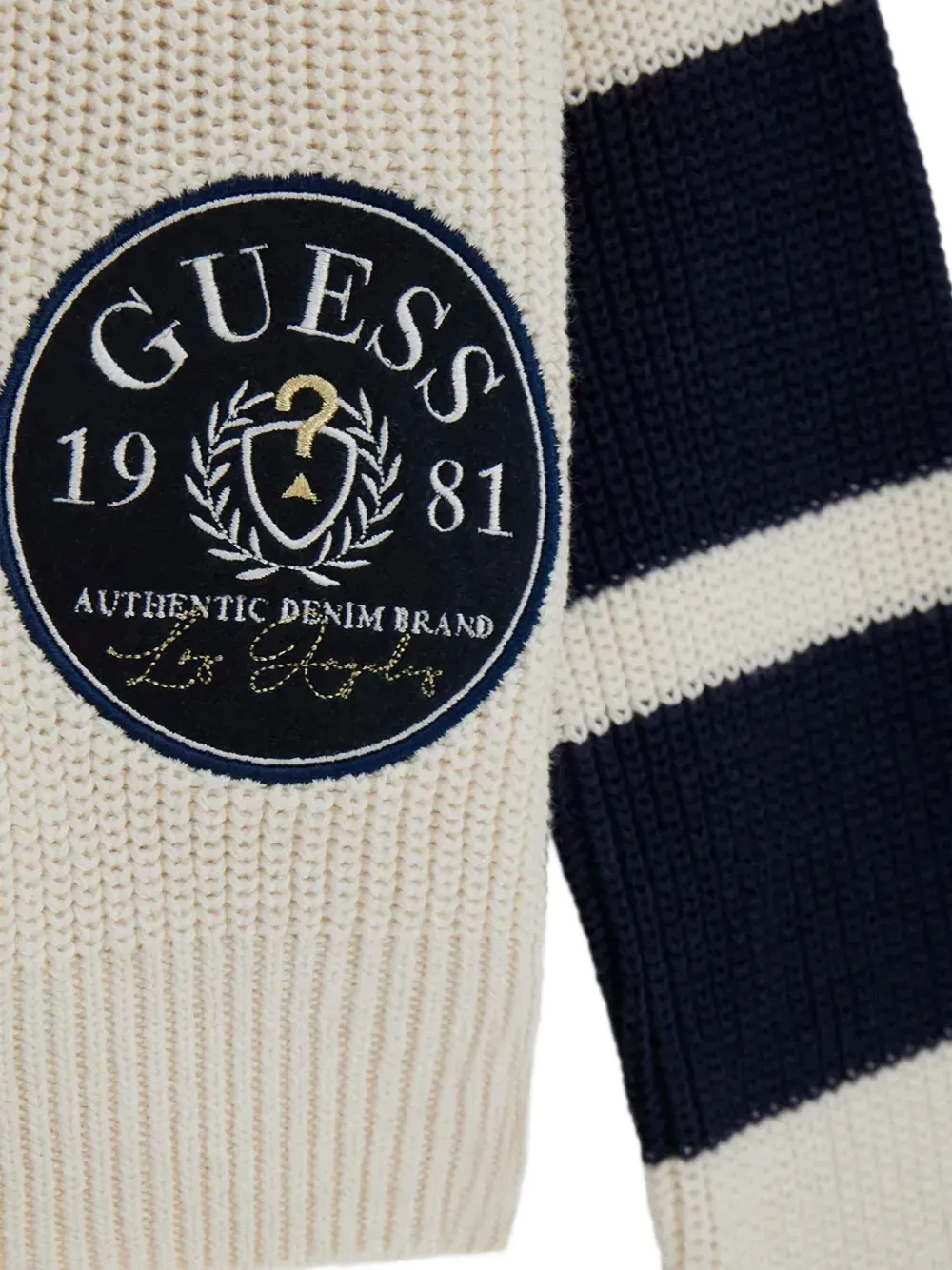 guess kids Gestreepte trui met logo-patch Wit