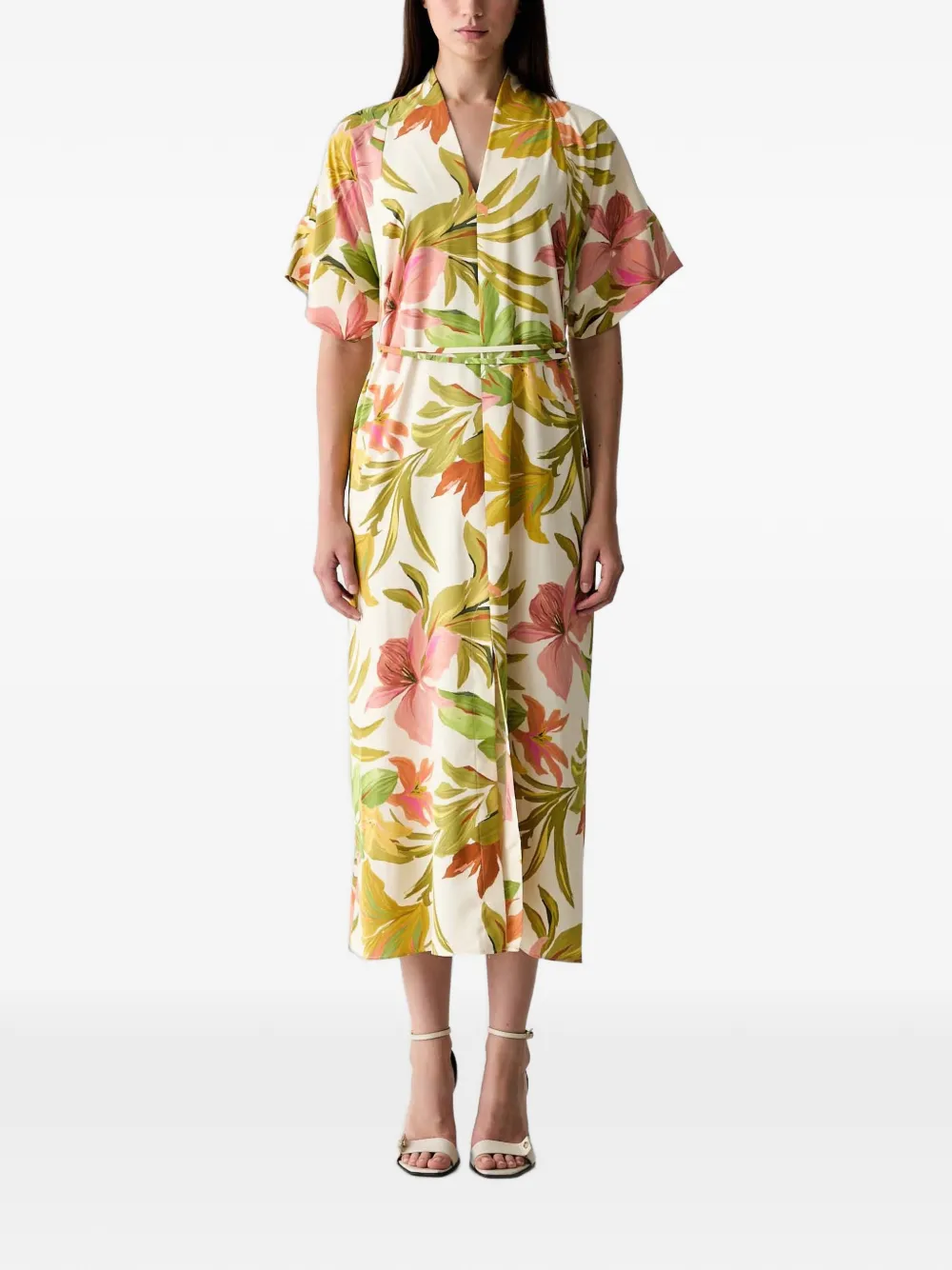 Joseph Ribkoff floral-print tie-waist midi dress