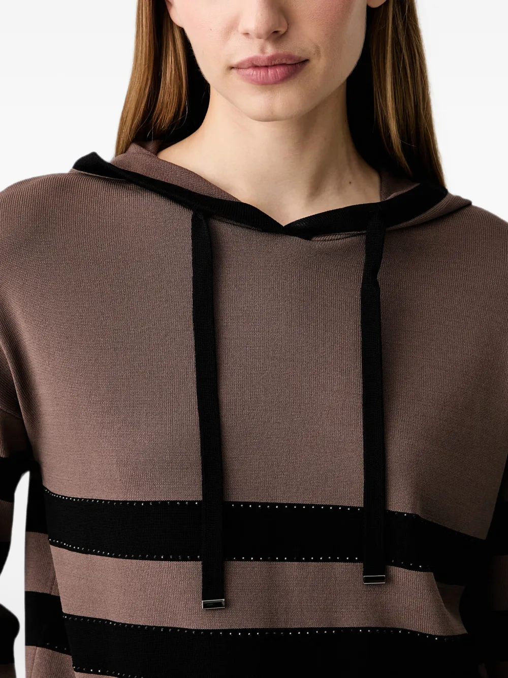 Joseph Ribkoff Gestreepte hoodie verfraaid met stras Bruin