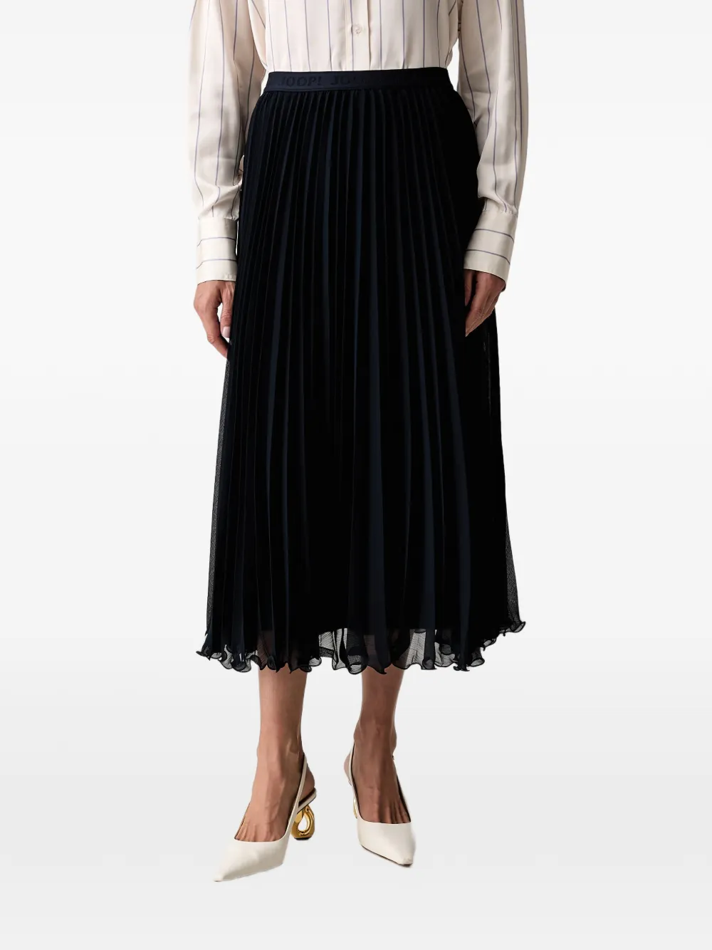 Joop! logo-waistband pleated midi skirt - Blu