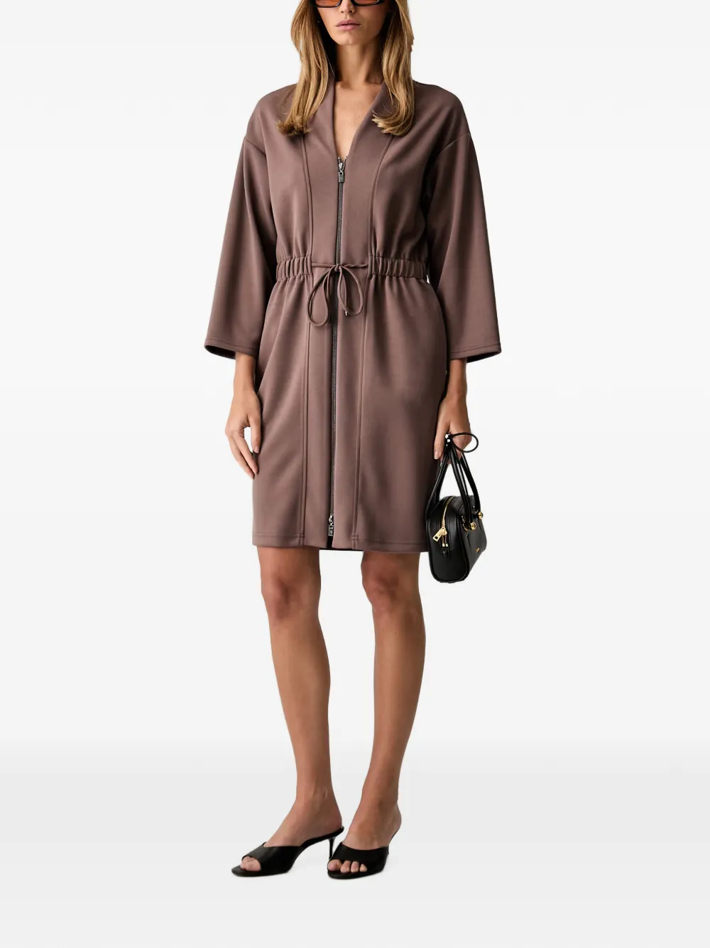 Joseph Ribkoff Mini-jurk met trekkoordtaille en rits Bruin