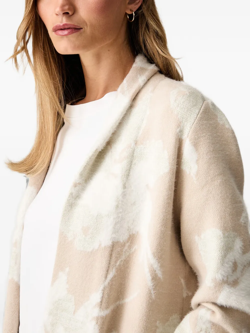 Joseph Ribkoff Vest met bloemenprint en open voorkant Beige
