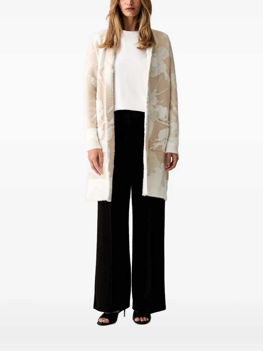 Joseph Ribkoff floral-print open-front long cardigan - Nude