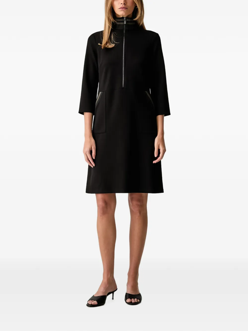 Joseph Ribkoff Shift mini-jurk met hoge hals en gestreepte kraag Zwart