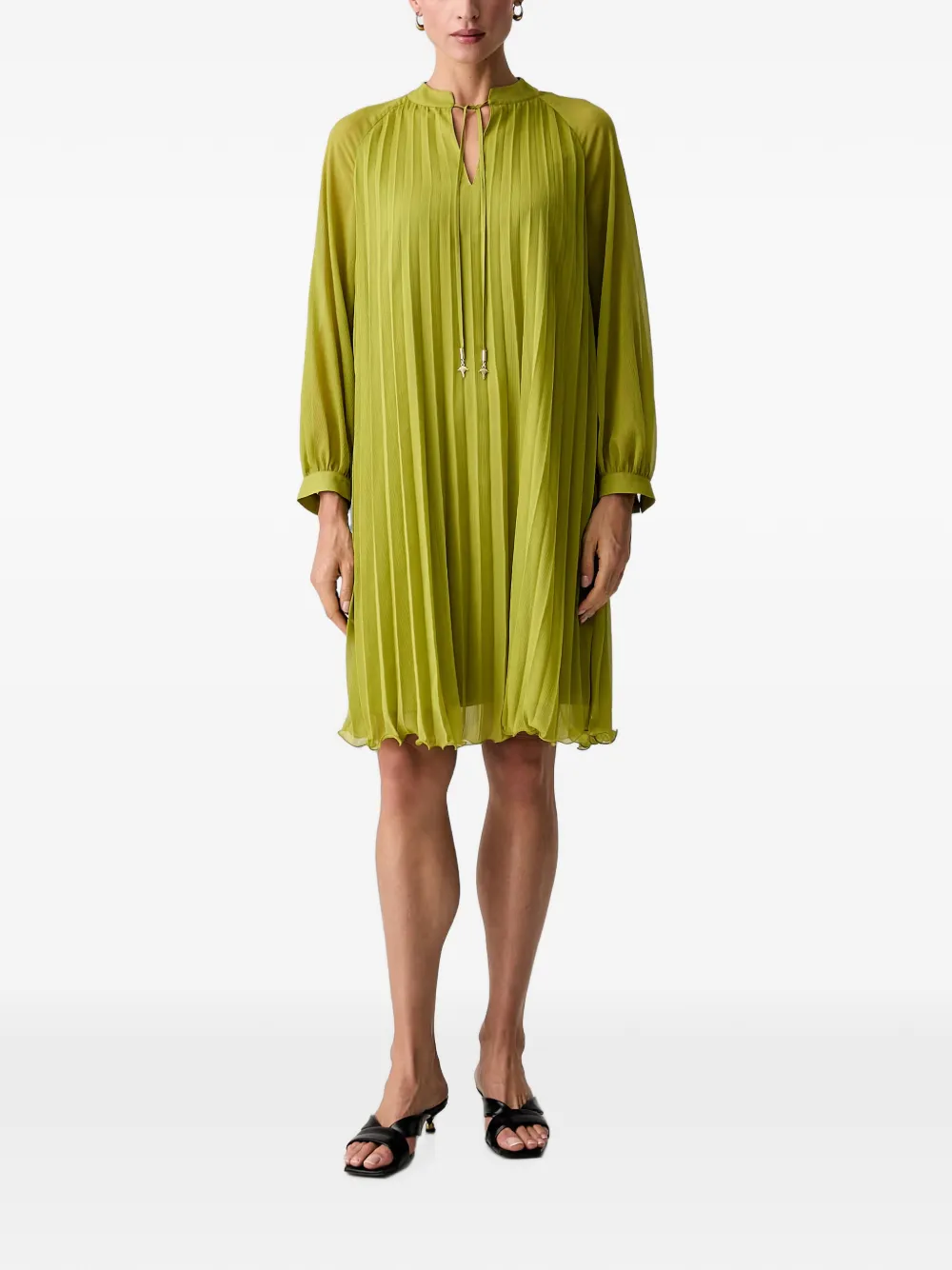 Joop! pleated tie-fastening long-sleeved mini dress - Verde