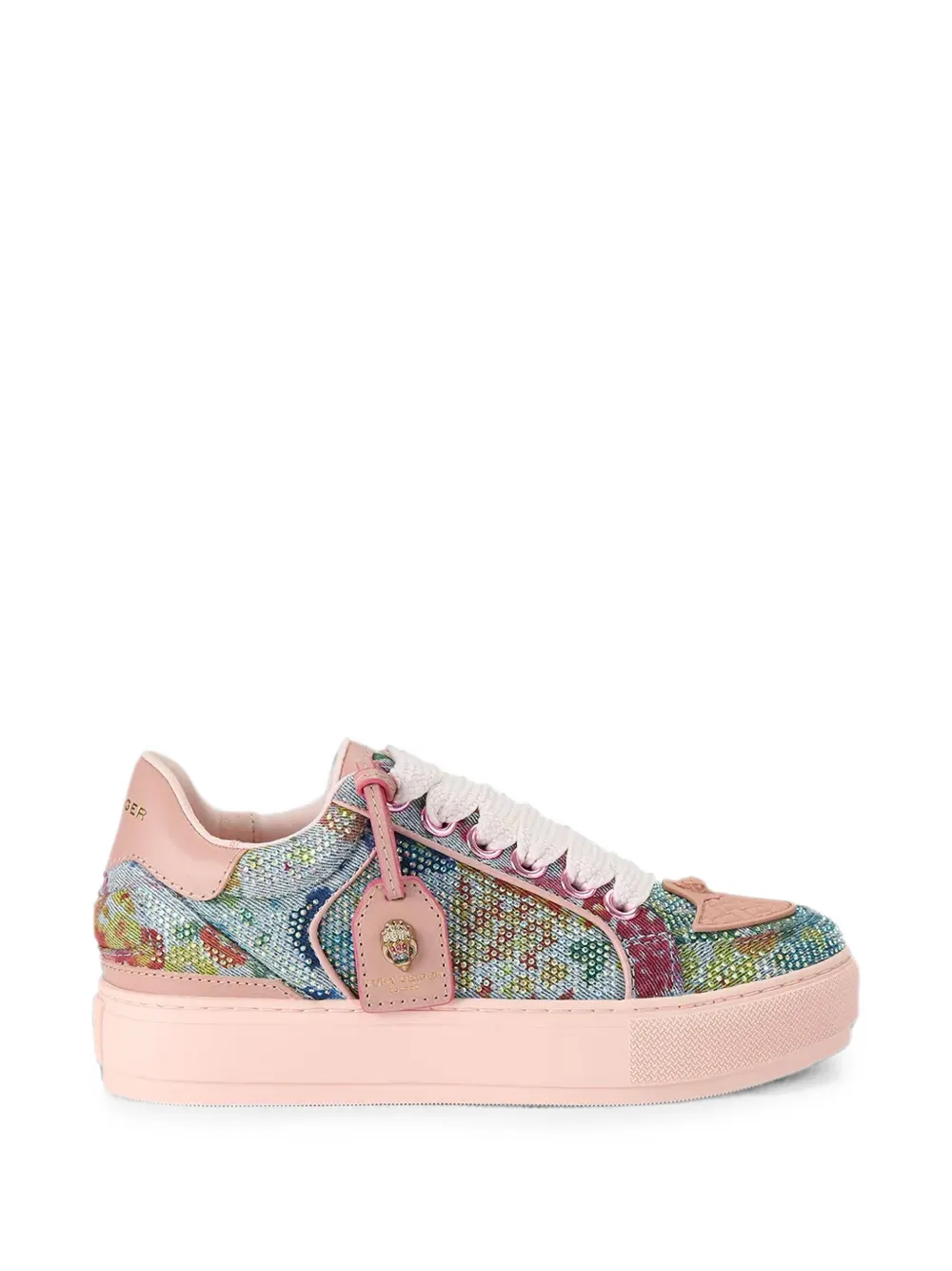 Kurt Geiger London crystal-embellished floral-print sneakers Blauw