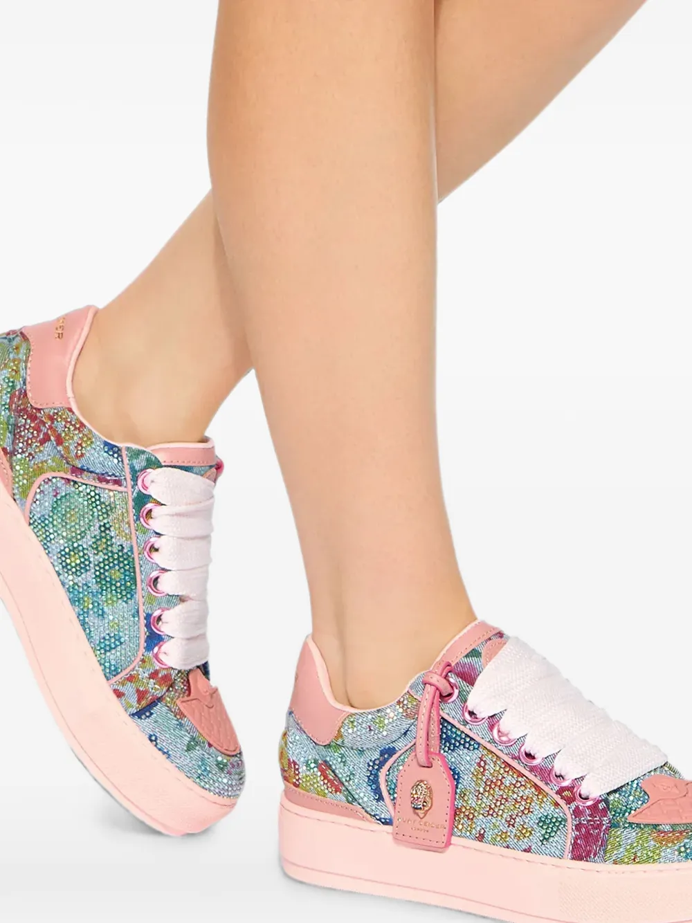 Kurt Geiger London crystal-embellished floral-print sneakers Blauw