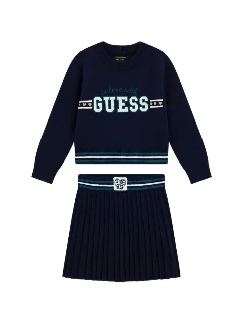 guess kids logo-patch pleated skirt and sweater set