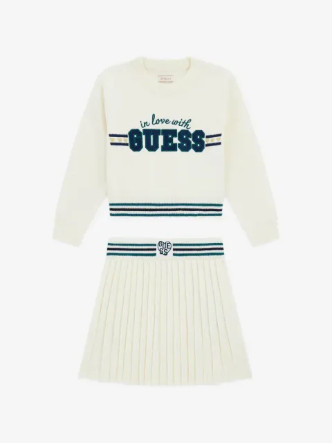 guess kids set de minifalda con pliegues y jersey con logo bordado