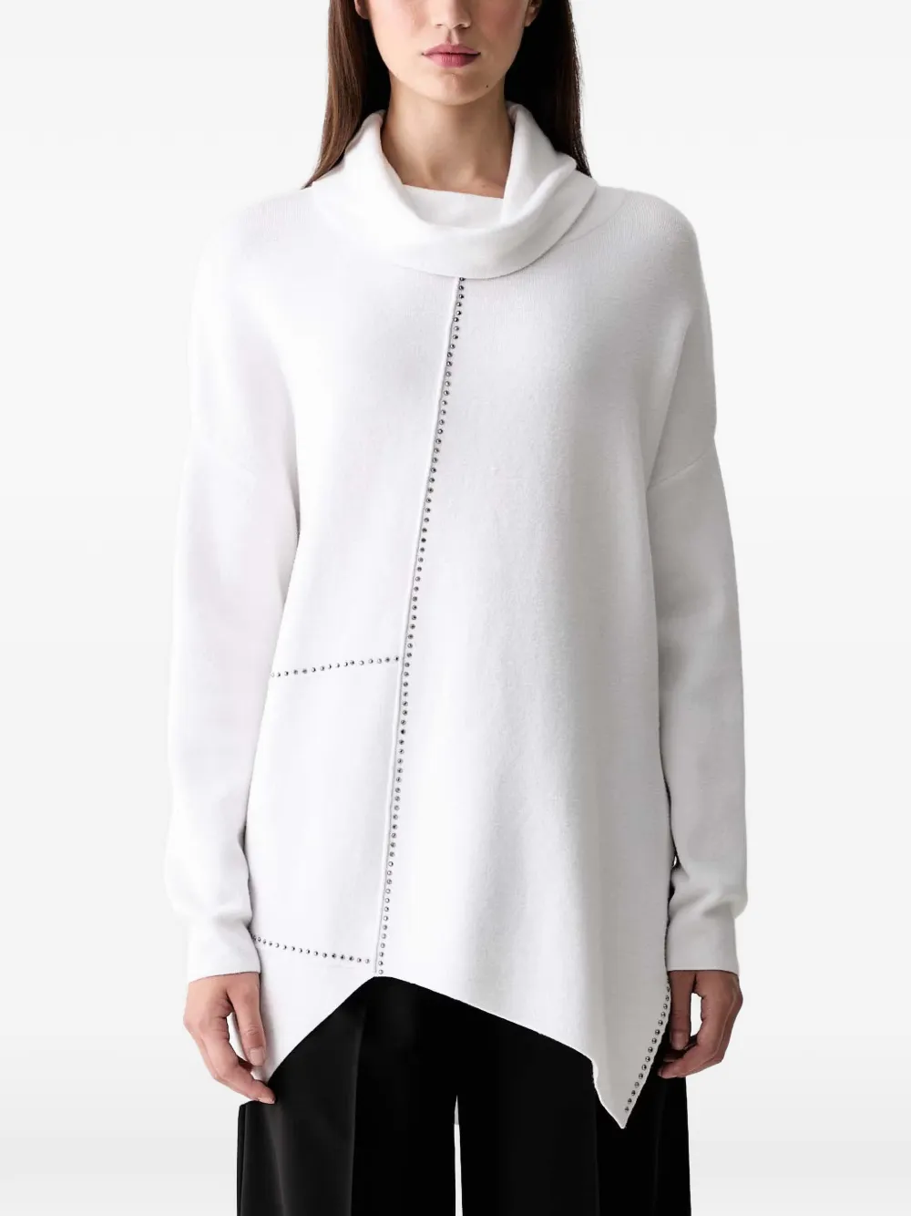 Joseph Ribkoff cowl neck studded asymmetric sweater - Bianco