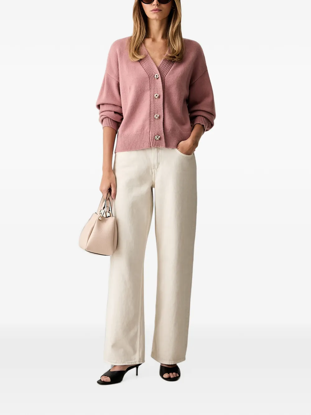 Joseph Ribkoff Ribgebreid vest met V-hals Roze