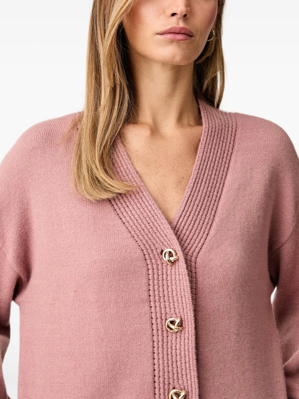 Joseph Ribkoff Ribgebreid vest met V-hals Roze