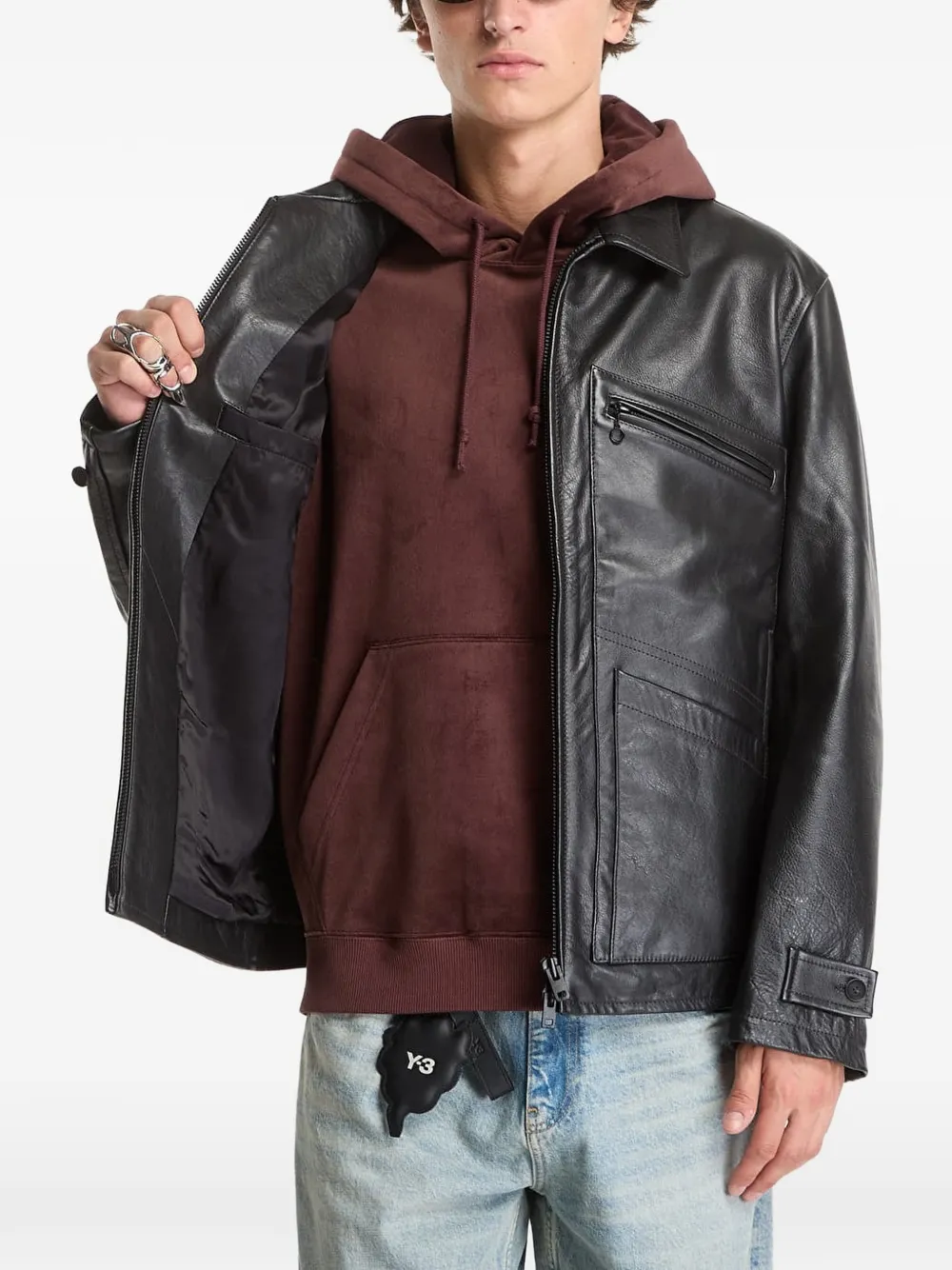 Y-3 Leren jack Zwart