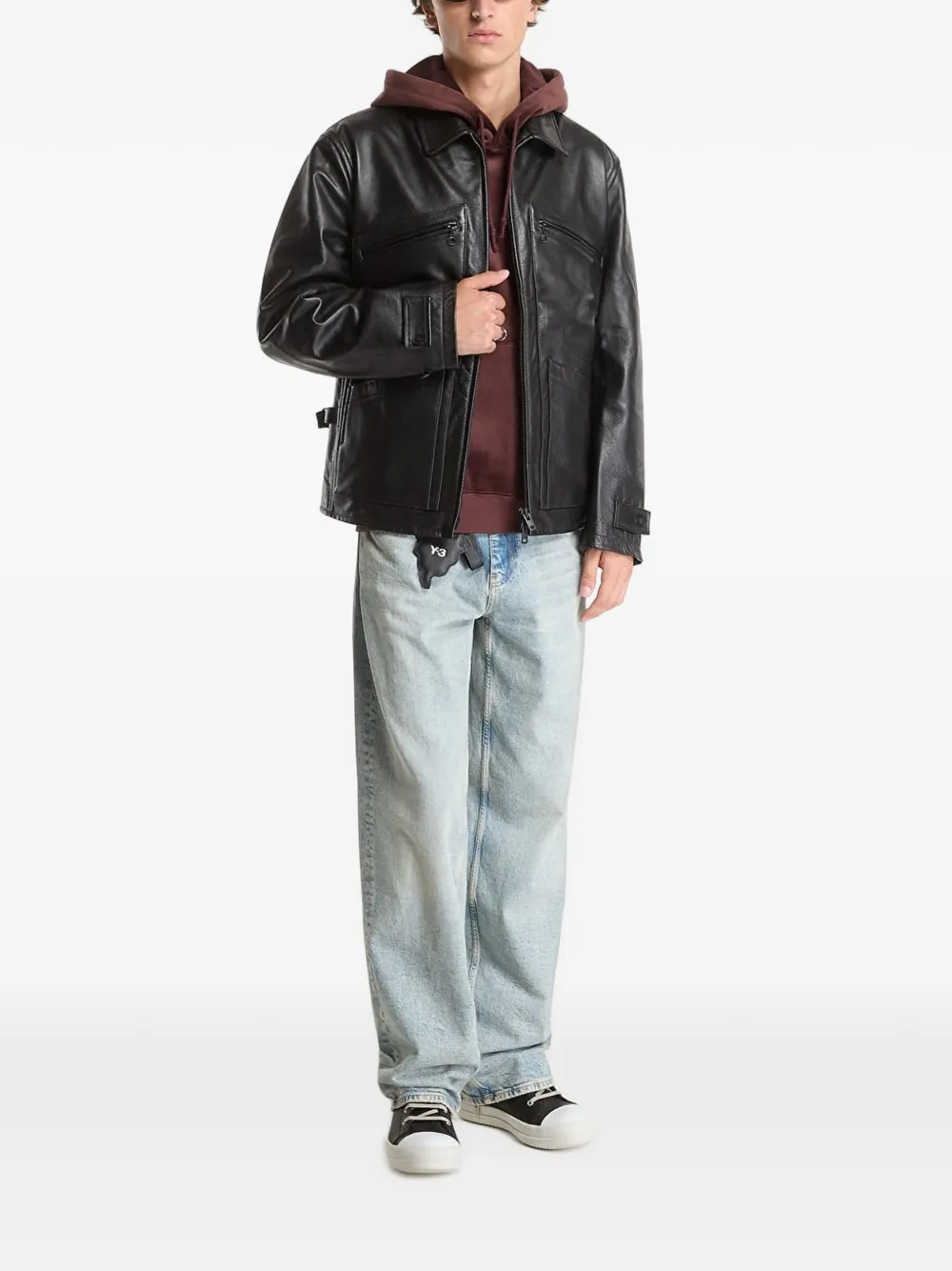 Y-3 Leren jack Zwart
