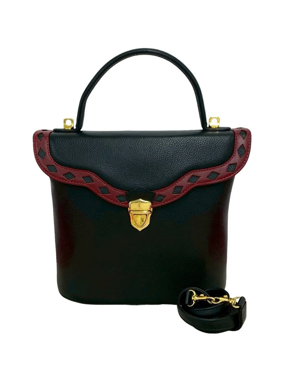 Saint Laurent Pre-Owned 20th Century Leather Diamond Cut Punching Top Handle Bag satchel - Nero