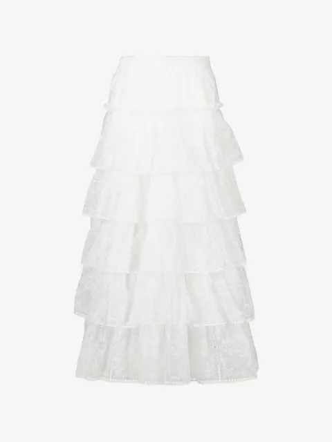 Aje Merrit tiered embroidered maxi skirt