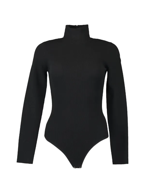 Michael Kors Collection Ribbed-knit Turtleneck Bodysuit in Black