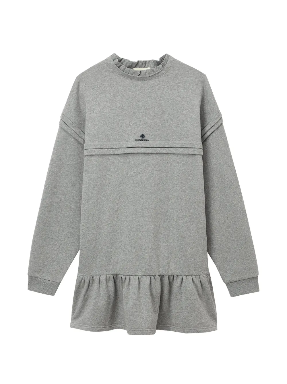 SHUSHU/TONG ruffled-trim logo-embroidered mini dress - Grigio