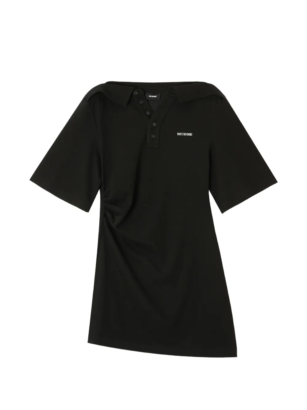 We11 Done Logo-print Ruched-detail Mini Dress In Black