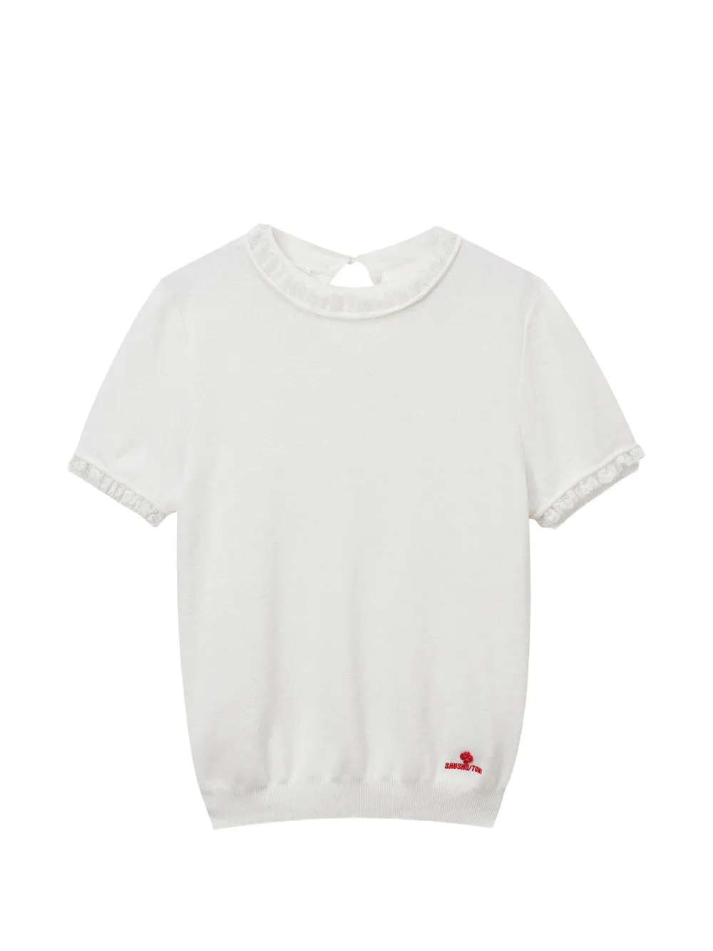 SHUSHU/TONG ruffle-trim logo-embroidered T-shirt