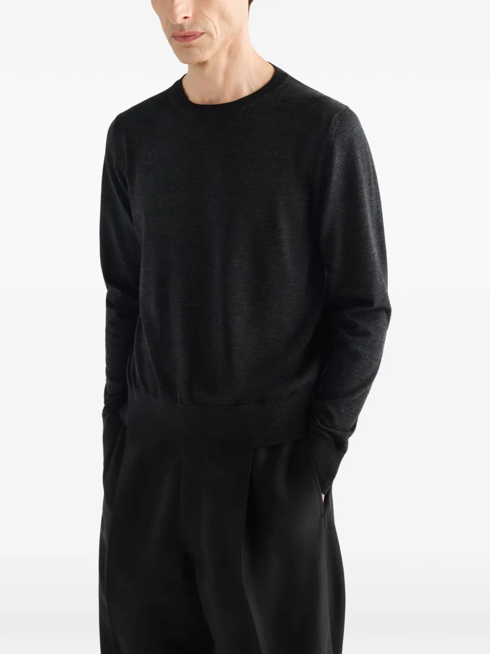 LEMAIRE crew-neck sweater in fine mouliné merino wool | Black | Image 1