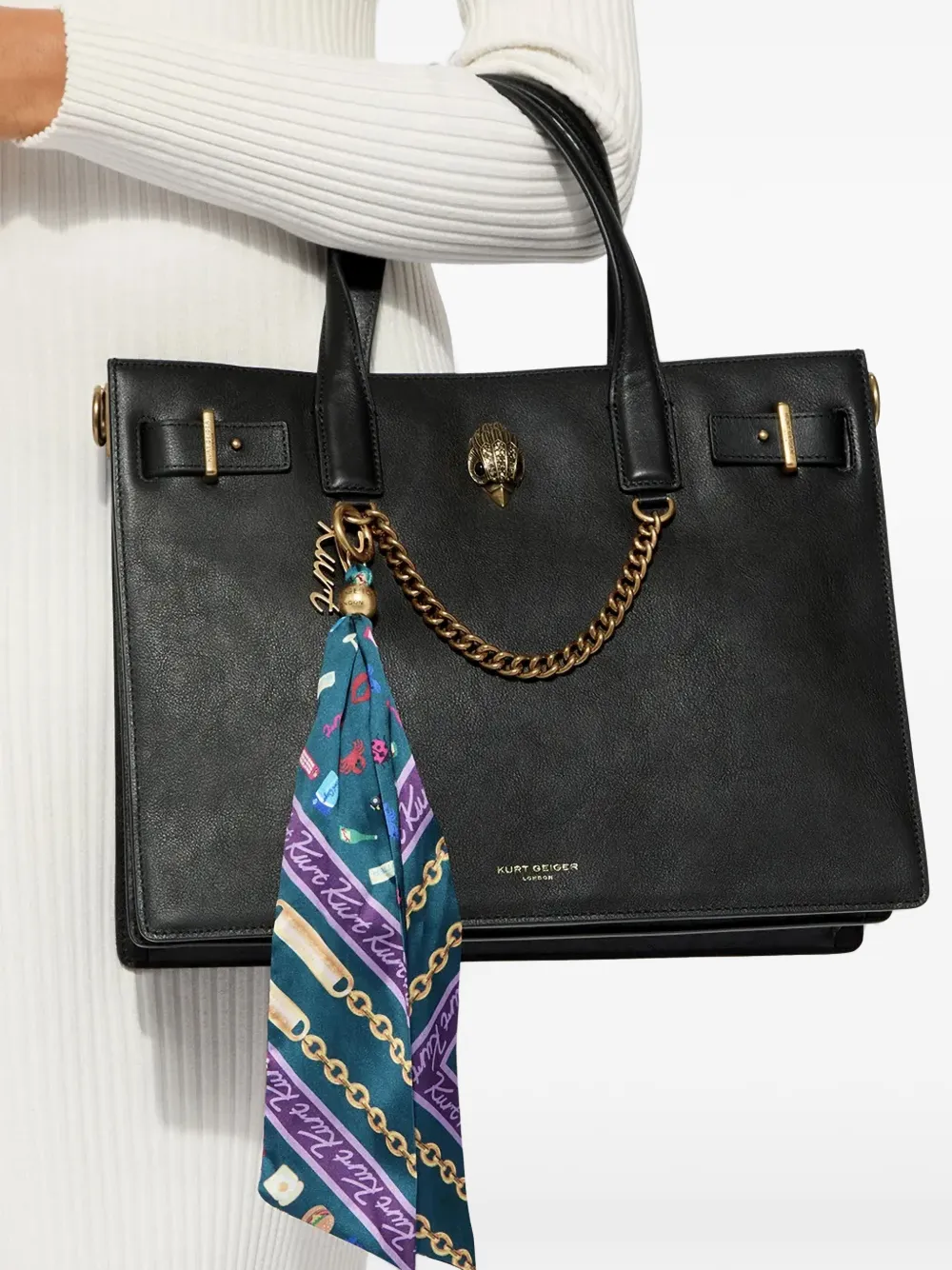 Kurt Geiger London Shopper verfraaid met adelaar en sjaaldetail Zwart