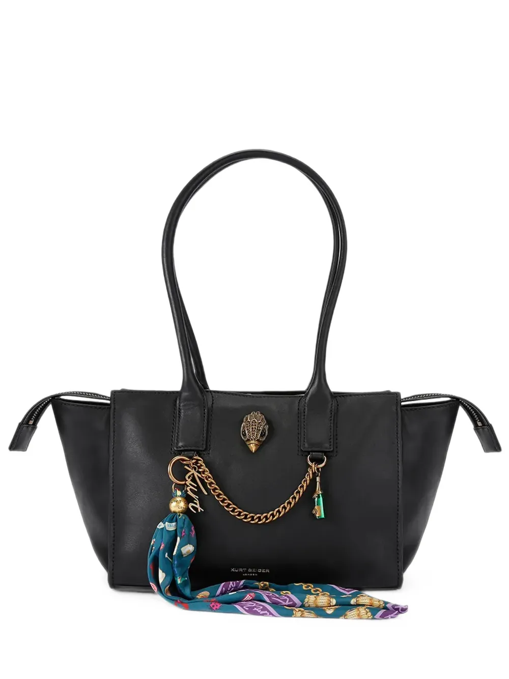 Kurt Geiger Eagle-plaque Scarf-detail Tote Bag In Black