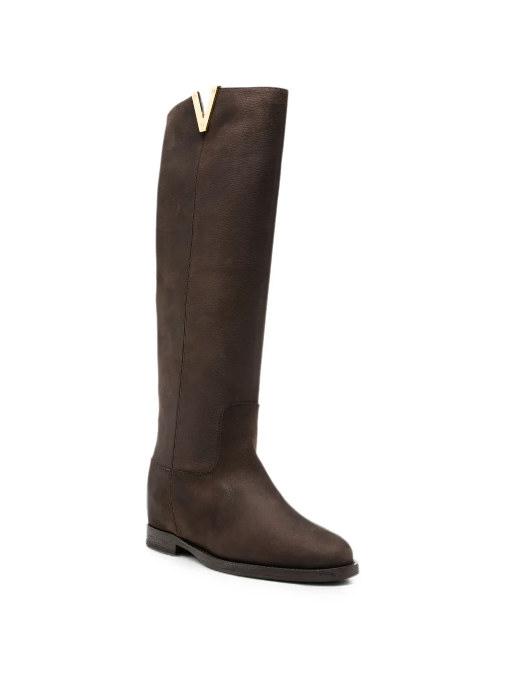 Via Roma 15 V-plaque leather knee-high boots Bruin