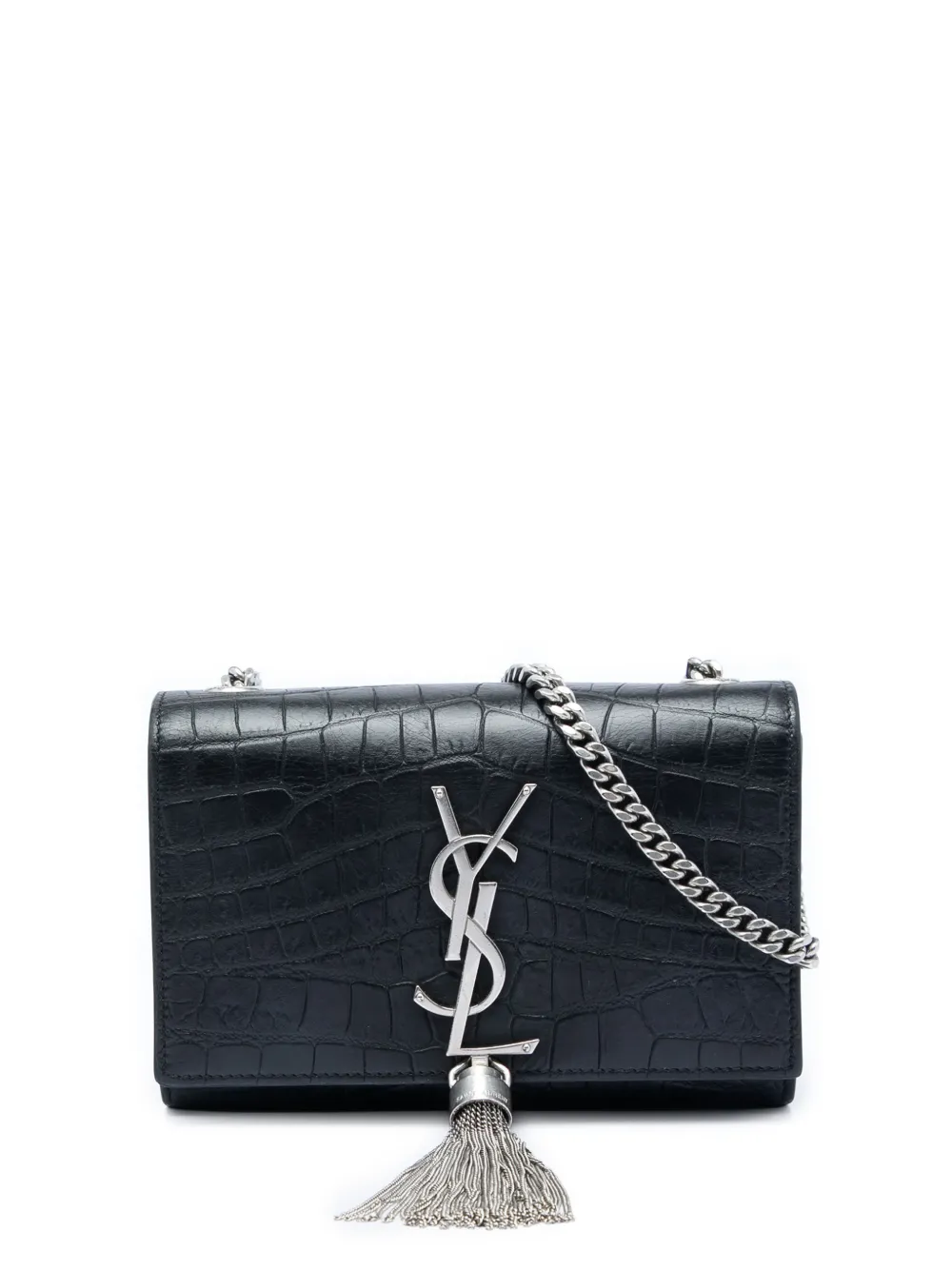 Saint Laurent Pre-Owned 2016 Small Croc Embossed Leather Monogram Kate Tassel crossbody bag - Nero
