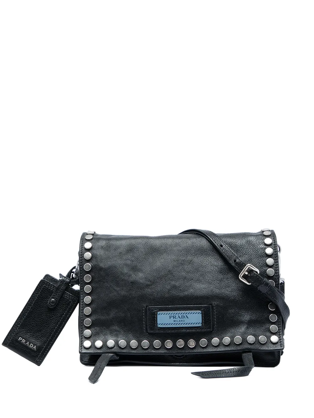 Prada Pre-Owned 2000-2013 Glace Calf Studded Etiquette Flap satchel - Schwarz