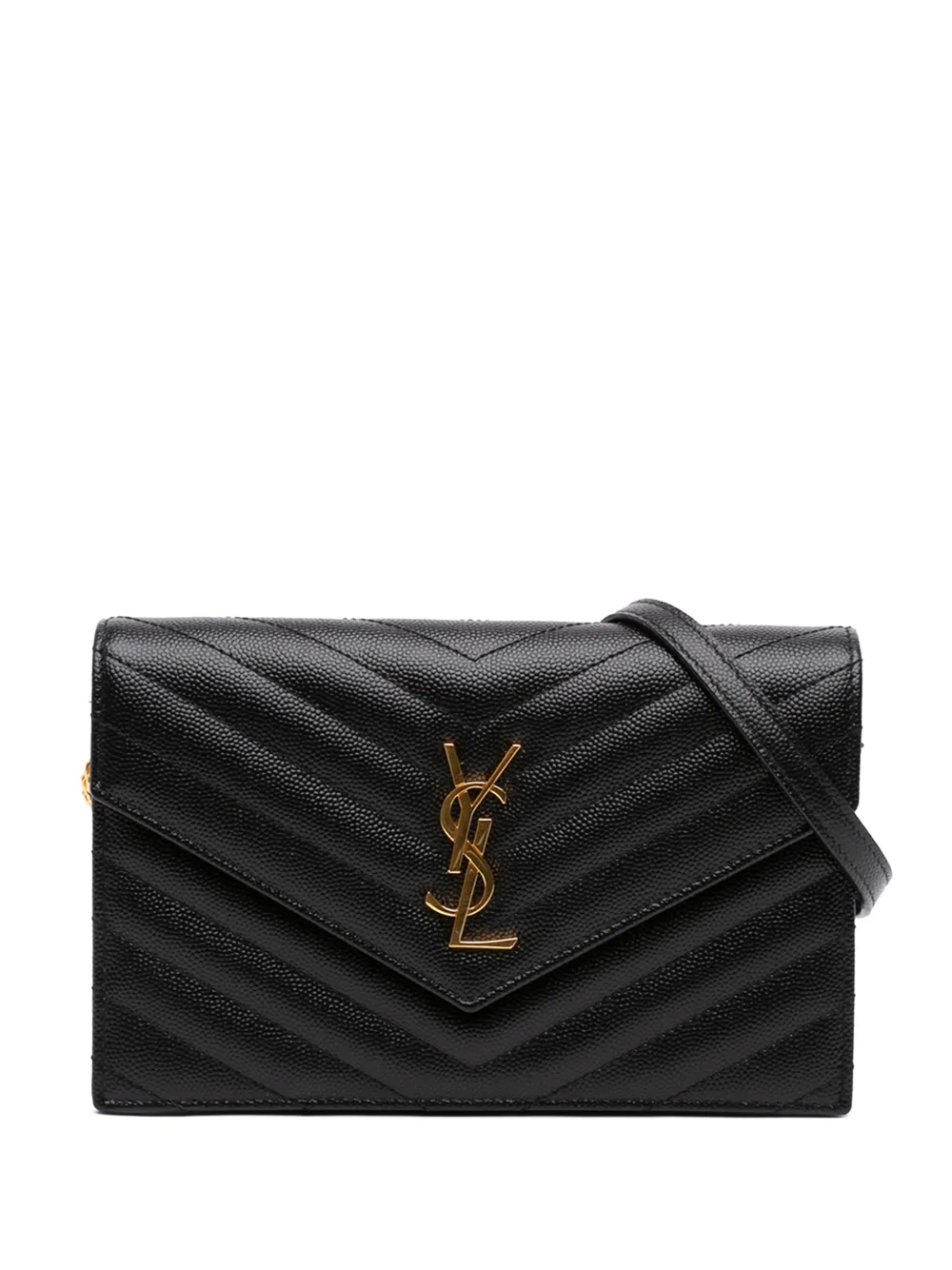 Saint Laurent Pre-Owned 2023 Grain De Poudre Chevron Cassandre Envelope Chain Wallet crossbody bag - Nero