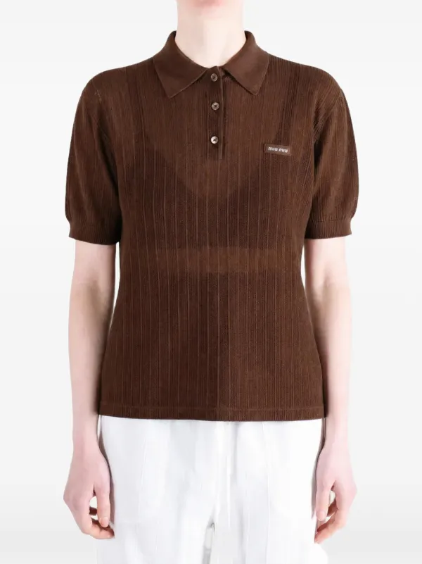 Miu Miu Cotton Knit Polo Shirt | Brown | FARFETCH