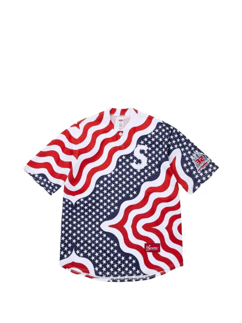 Supreme New York USA Shop S Logo Baseball Henley Flag T-shirt