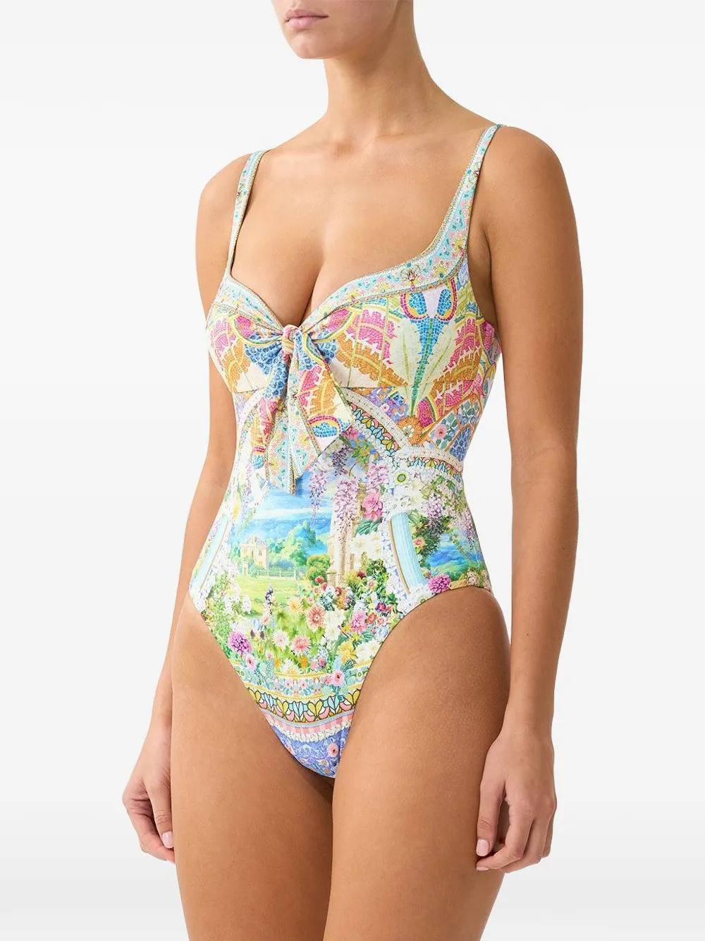 Camilla Badpak met print en gestrikte voorkant Blauw
