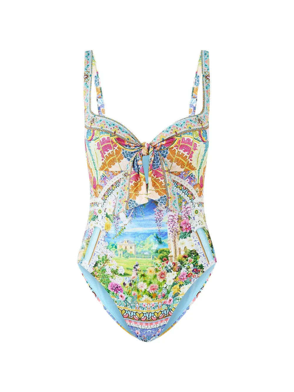 Camilla printed tie-front swimsuit - Blau
