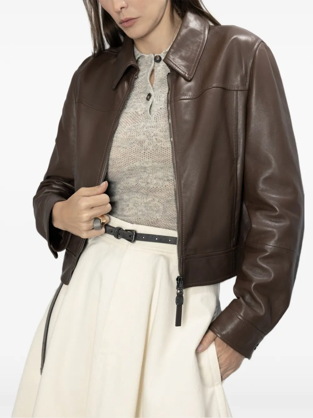 Brunello Cucinelli zip-up leather jacket - Marrone