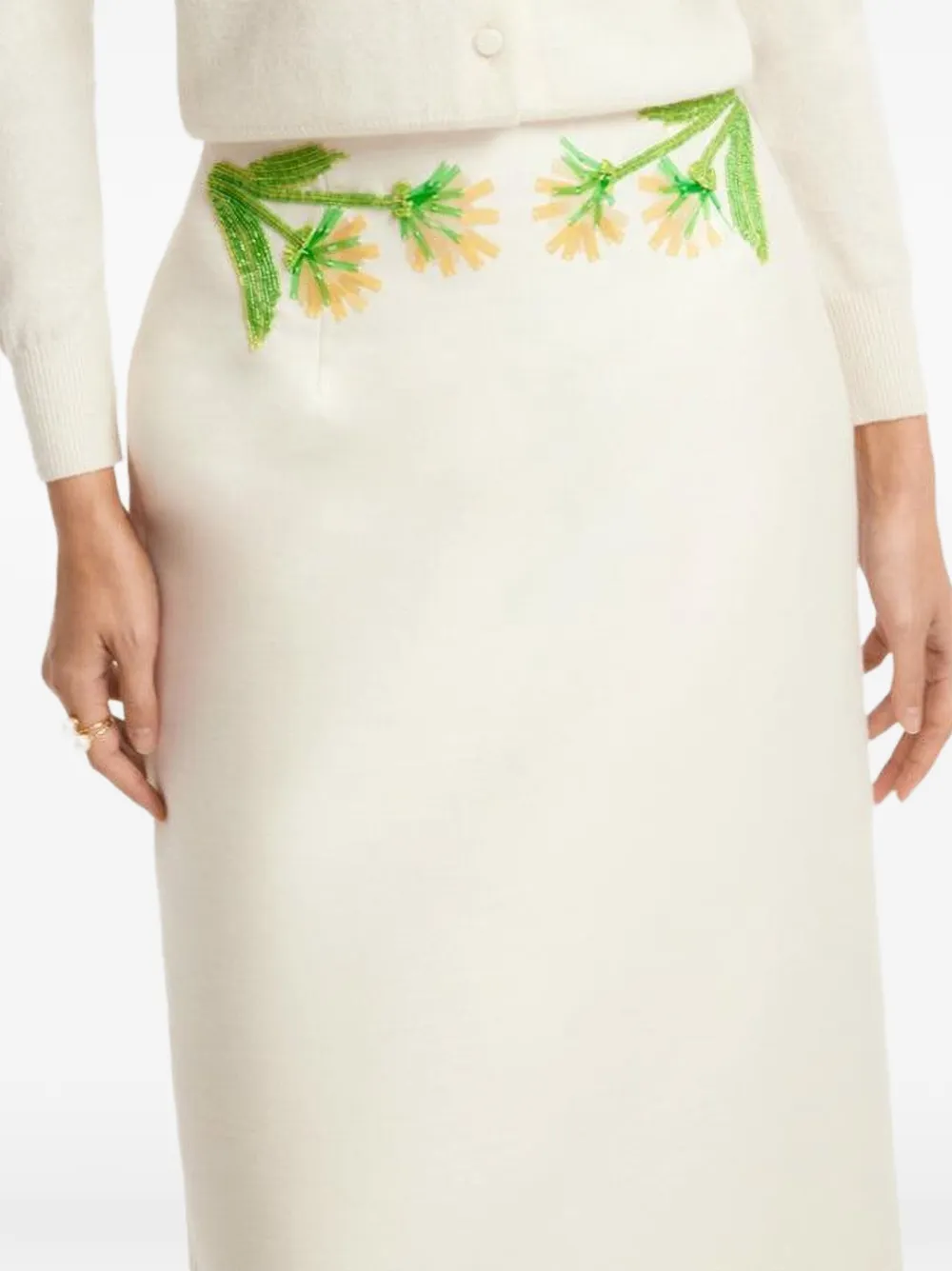 Leo Lin Quinn Wildflower-embellished Midi Skirt in Neutrals, view 4