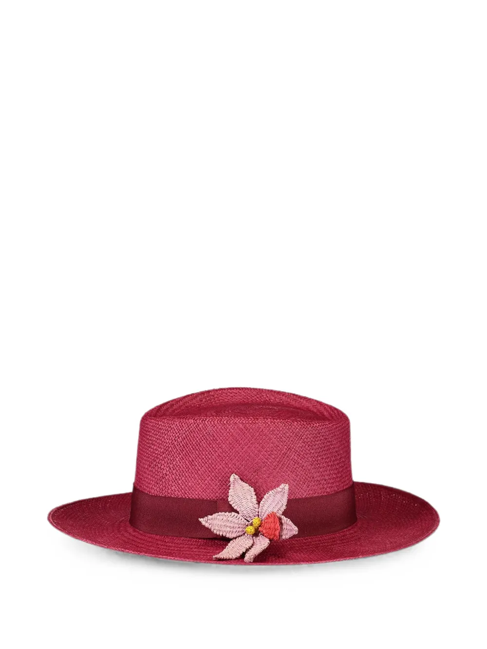 AMOR Y MEZCAL Canopy flower-embellished straw hat - Rosso