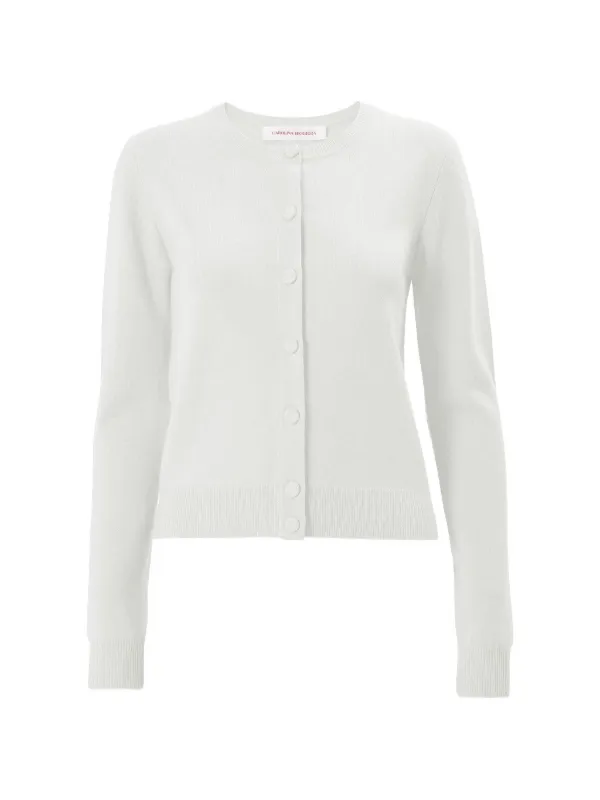 Carolina Herrera Crew-neck Long-sleeve Cardigan in White