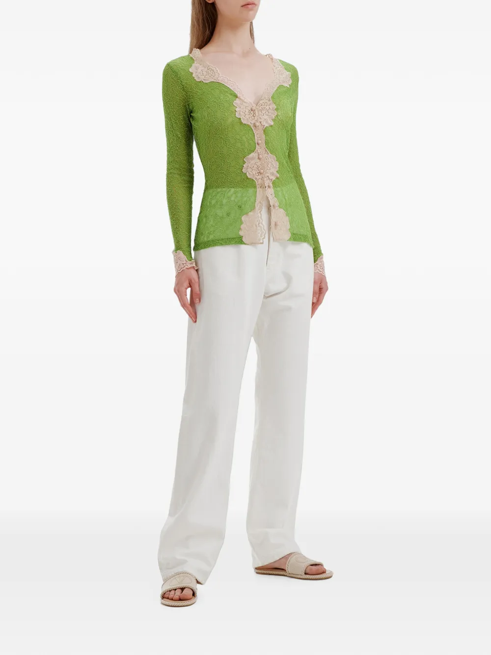 Valentino Garavani Button-up vest met kanten afwerking Groen