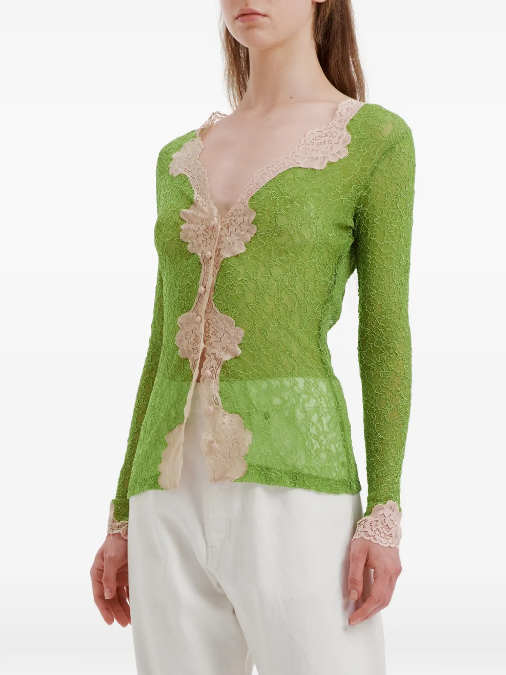 Valentino Garavani Button-up vest met kanten afwerking Groen