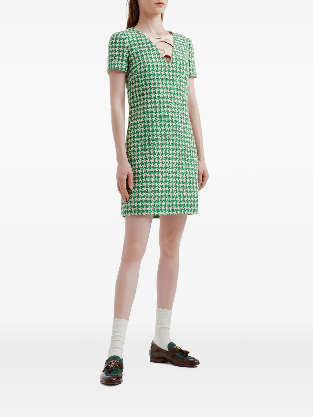 Valentino Garavani Tweed jurk met pied-de-poule print Groen