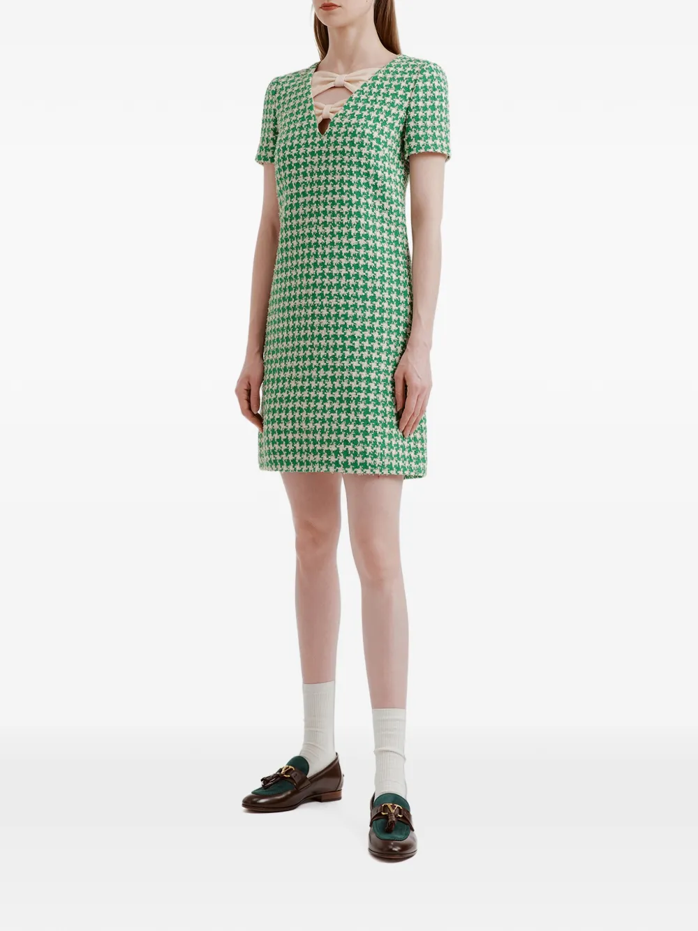 Valentino Garavani Tweed jurk met pied-de-poule print Groen