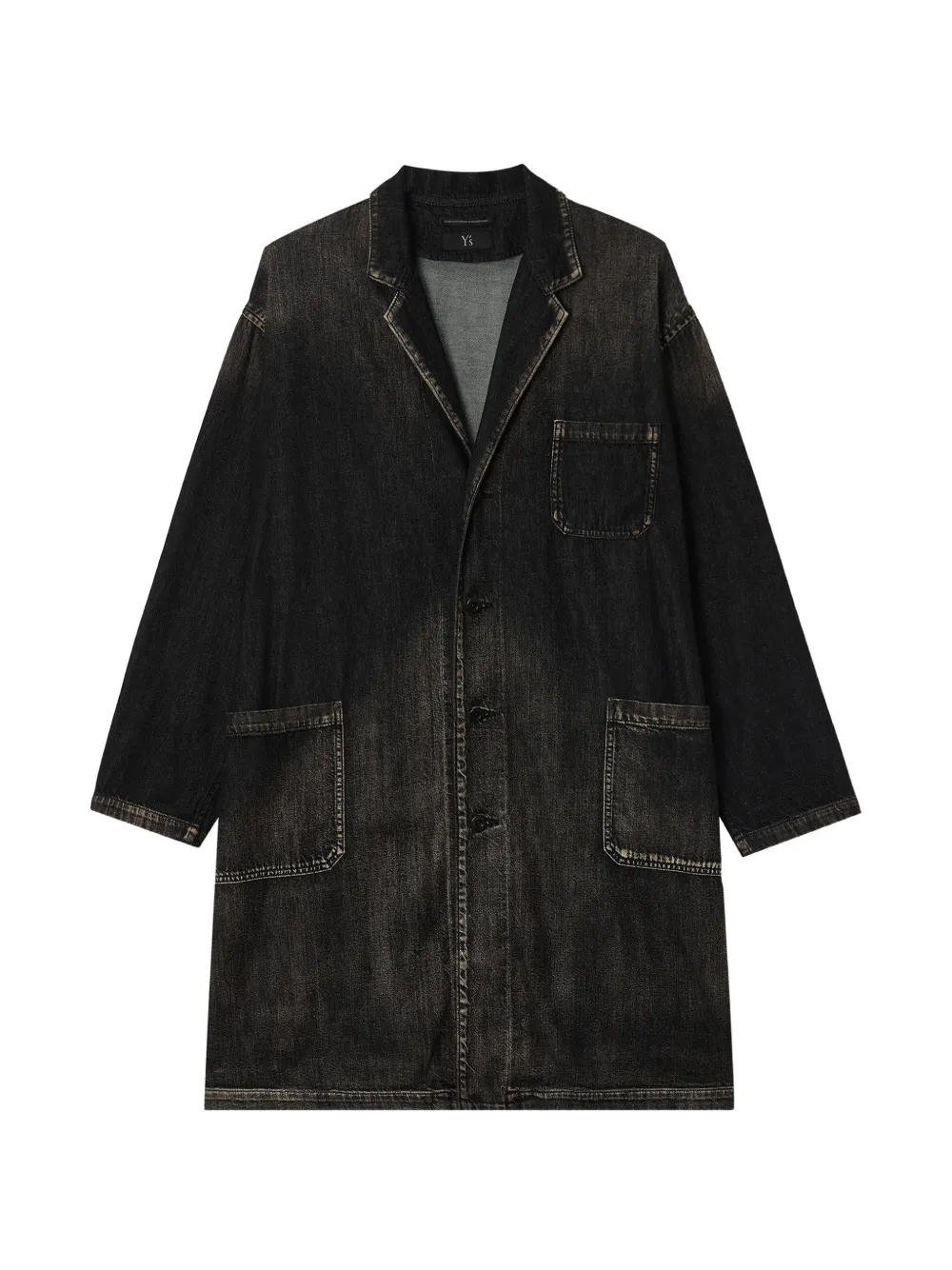 Y's faded-effect patch-pocket coat
