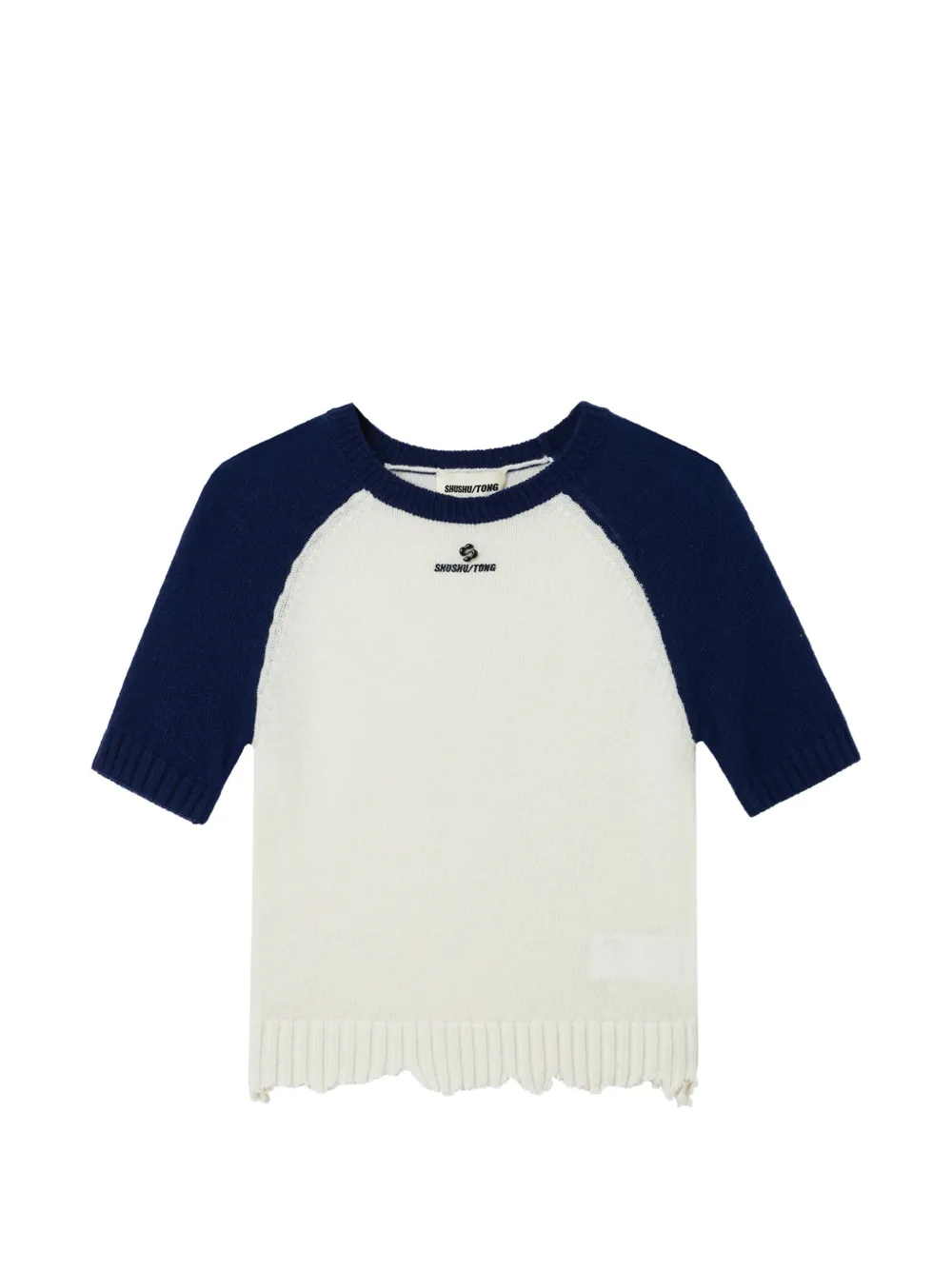 SHUSHU/TONG raglan-sleeve distressed-effect sweater - Bianco