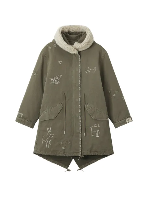 Sea embroidered shearling-trim jacket