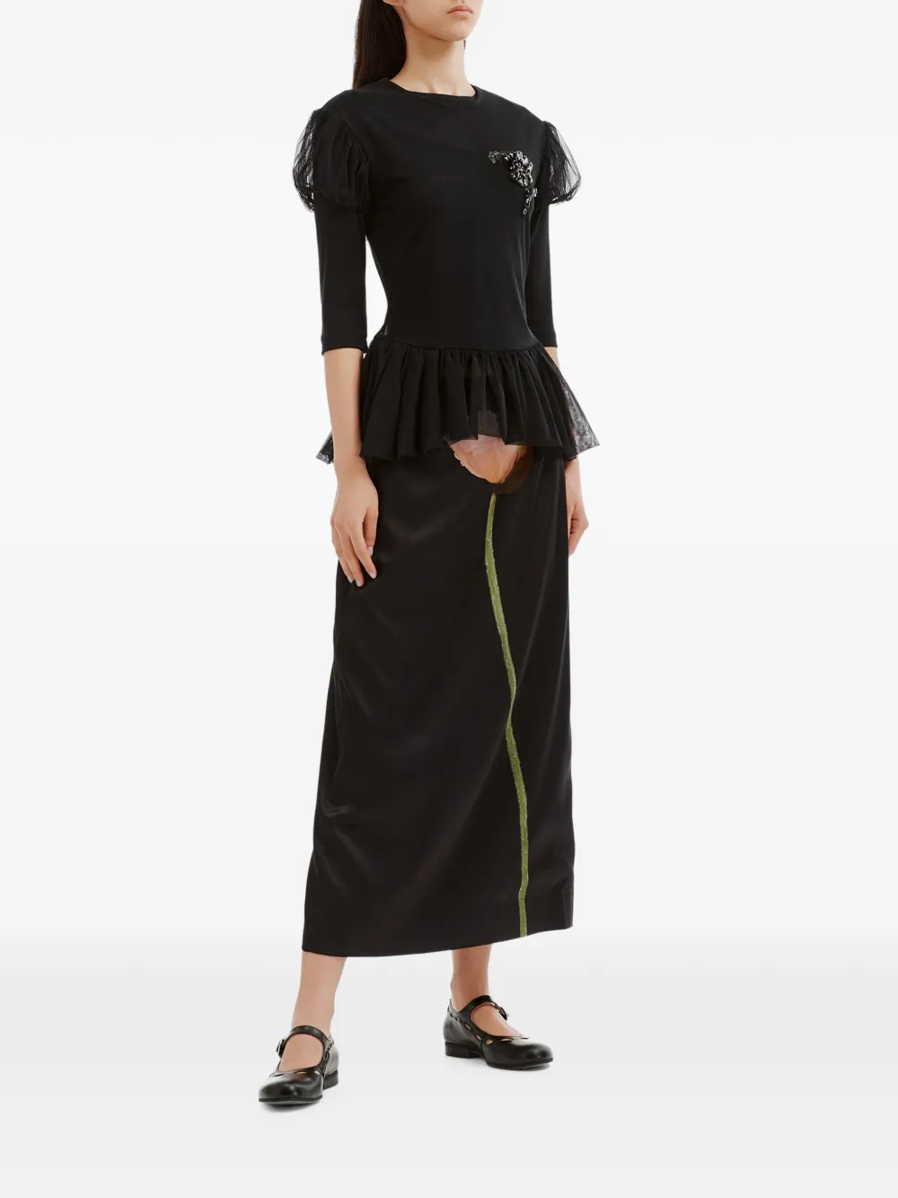 Simone Rocha Verfraaide peplum top Zwart