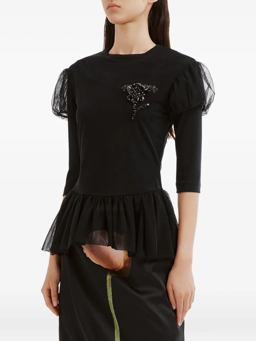 Simone Rocha Verfraaide peplum top Zwart